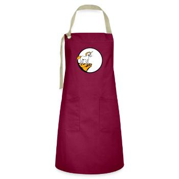 Unicorn Cliff Moon Evil Angry Bad Mood - Artisan Apron - burgundy / desert sand - Front - Zoe (177cm)