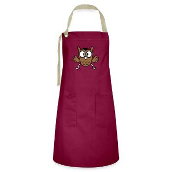 Owl Eagle Owl Jumps Funny, Jumping Jack Flies Flutters - Artisan Apron - burgundy / desert sand - Front - Zoe (177cm)