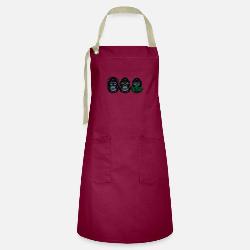 3 Wise Gorillas | Three wise gorillas - Artisan Apron - burgundy / desert sand