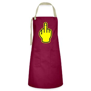 Middle Finger Hand Provocative - Artisan Apron - burgundy / desert sand - Front - Zoe (177cm)