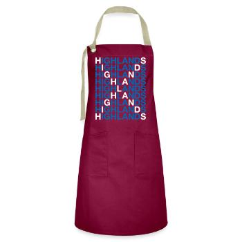 HIGHLANDS Scotland Flag - Artisan Apron - burgundy / desert sand - Front - Zoe (177cm)