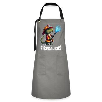 Firesaurus Feuerwehrmann Maskottchen - Kontrastschürze - Grau/Schwarz - Vorne - Zoe (177cm)