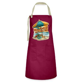Beach Mode Activated Summer Vacation Umbrella - Artisan Apron - burgundy / desert sand - Front - Zoe (177cm)