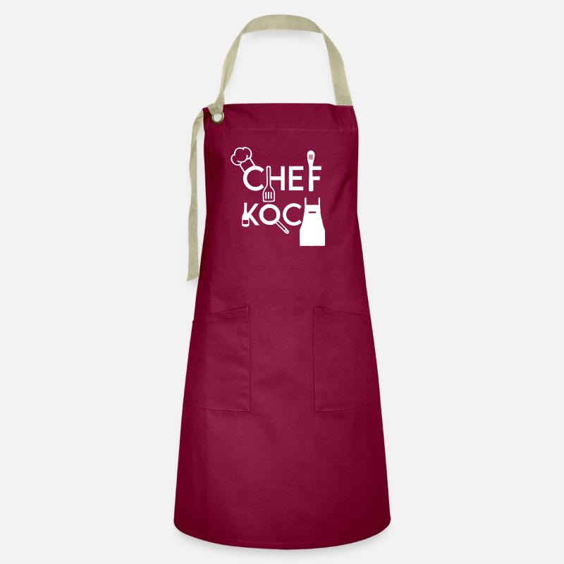 Le chef - pour les chefs et les cuisiniers - Tablier contrasté - bordeaux/sable