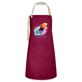 For the 40th birthday of a woman who loves yoga - Artisan Apron - burgundy / desert sand - Front - Zoe (177cm)