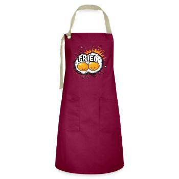 Kawaii Happy Fried Eggs - Artisan Apron - burgundy / desert sand - Front - Zoe (177cm)
