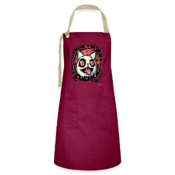 Crazy cat crossed out eyes from hell - Artisan Apron - burgundy / desert sand - Front - Zoe (177cm)