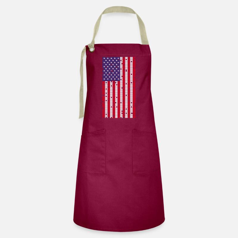 8Bit Retro July 4 USA - Artisan Apron - burgundy / desert sand