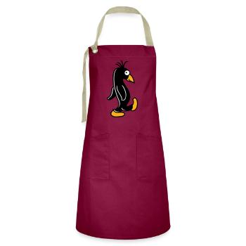 Pinguin läuft ulkig dumm guckt lustig doof albern - Kontrastschürze - Burgunderrot / Sandfarben - Vorne - Zoe (177cm)