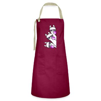 3 Llamas Chewing Gum Team Crew Friends Looking Sideways - Artisan Apron - burgundy / desert sand - Front - Zoe (177cm)