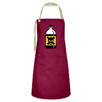 skull on poison vial - Artisan Apron - burgundy / desert sand - Front - Zoe (177cm)