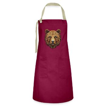 Grizzly Bear Face - Wilderness Emblem - Artisan Apron - burgundy / desert sand - Front - Zoe (177cm)