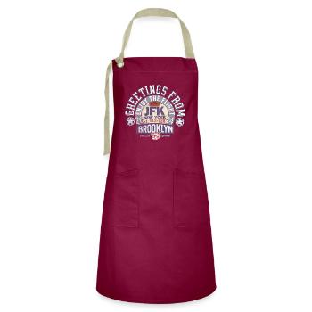 Greetings from Brooklyn - Artisan Apron - burgundy / desert sand - Front - Zoe (177cm)
