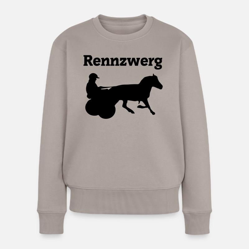 Rennzwerg, Shetty mit Gig, Minitraber - Frauen Premium Bio Pullover - Taupe
