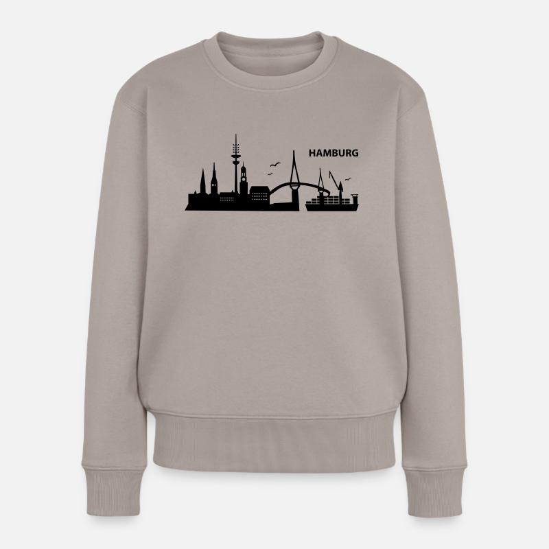Skyline Hamburg - Frauen Premium Bio Pullover - Taupe