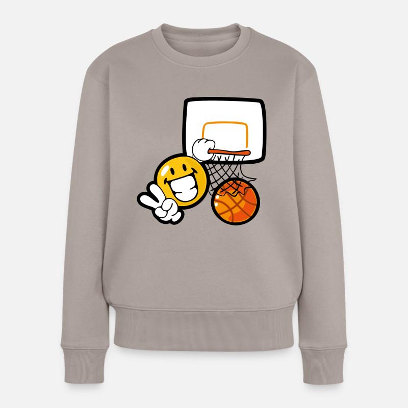 Smiley Basketball - Frauen Premium Bio Pullover - Taupe