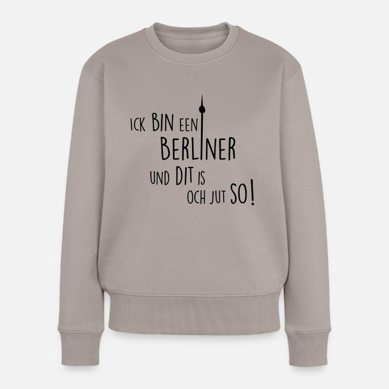 ick bin een Berliner Berlin Mundart - Frauen Premium Bio Pullover - Taupe