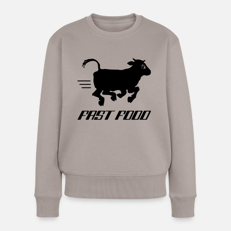Fast Food Cow - Frauen Premium Bio Pullover - Taupe