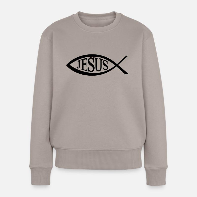 Jesus Fisch - Frauen Premium Bio Pullover - Taupe