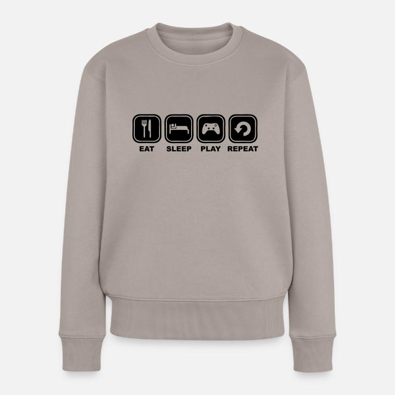 Eat, sleep, play, Repeat - Frauen Premium Bio Pullover - Taupe