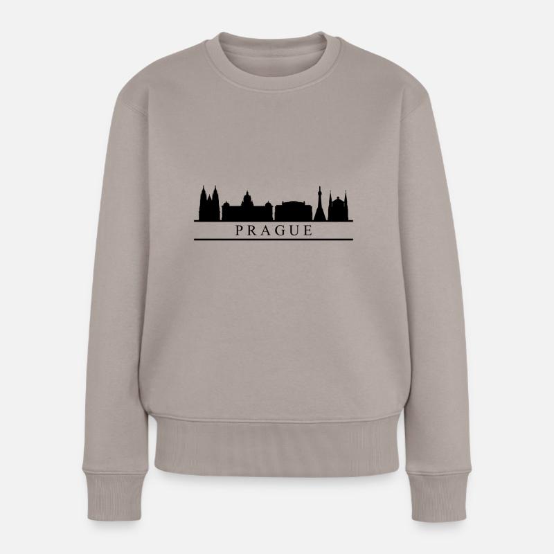 Prag-Skyline - Frauen Premium Bio Pullover - Taupe
