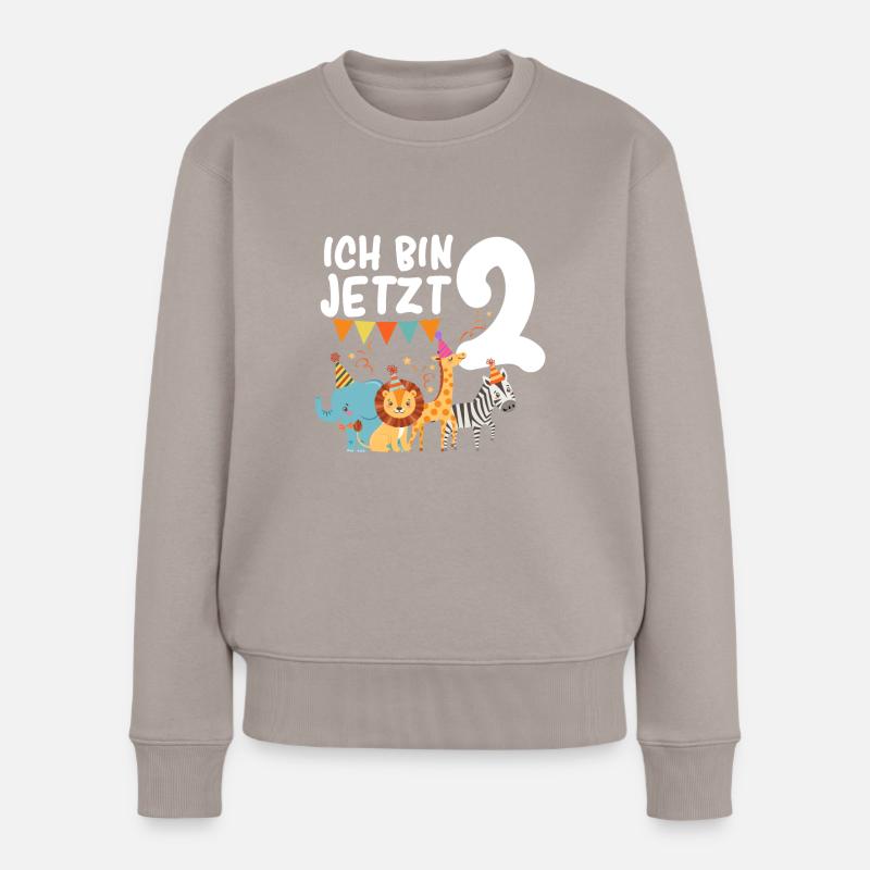 Kinder & Zoo 2.Geburtstagsfeier - 2 Jahre alt - Frauen Premium Bio Pullover - Taupe