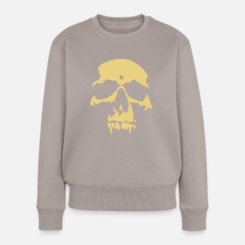 Totenkopf Skull - Frauen Premium Bio Pullover - Taupe