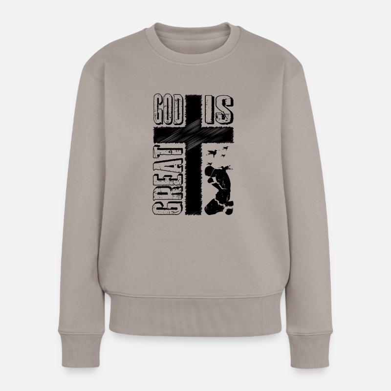 GOD IS GREAT - Frauen Premium Bio Pullover - Taupe