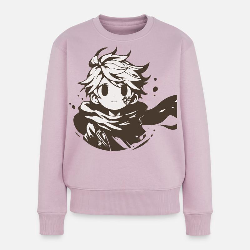 MangaCharakter mit Braunem Schal - Frauen Premium Bio Pullover - Altrosa
