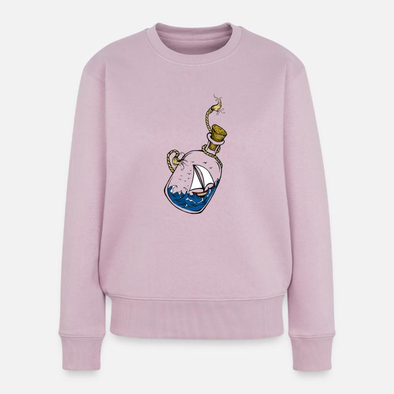 Flasche auf dem Meer - Frauen Premium Bio Pullover - Altrosa