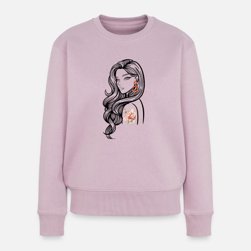 Explodiertes Tattoo Blumendesign - Frauen Premium Bio Pullover - Altrosa