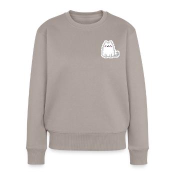 Katze in Pixel Art (weiße Kontur) - Frauen Premium Bio Pullover - Taupe - Vorne - Julia (174cm)