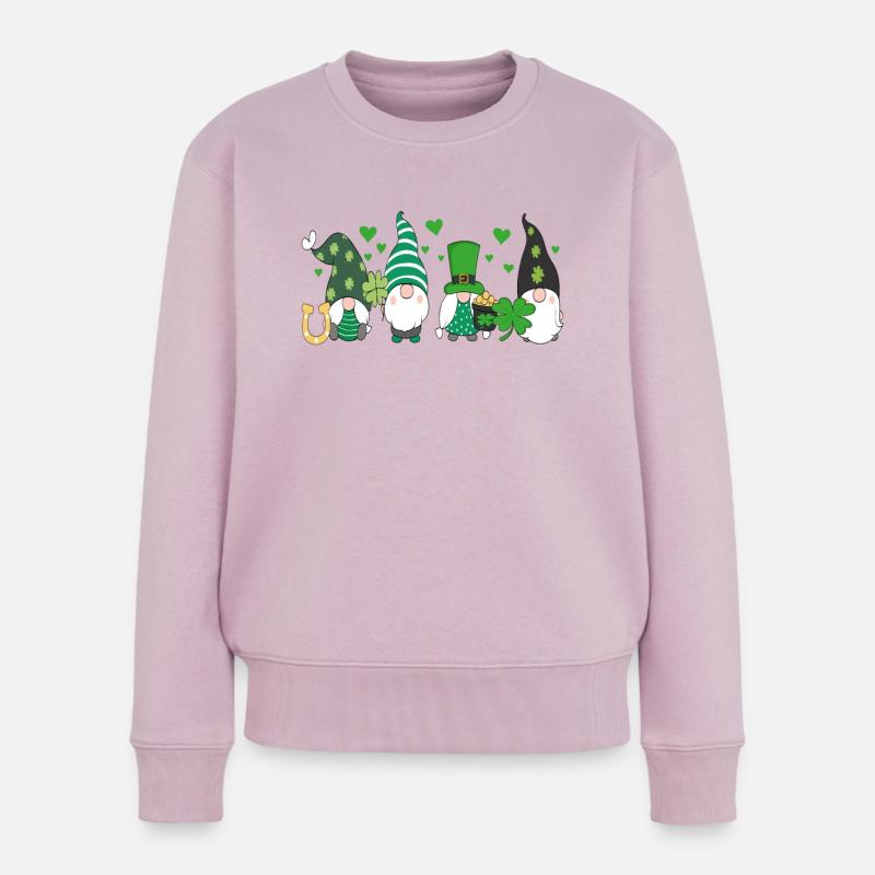 St Patrick’s Day Nains Lutins trèfle - Pull Premium bio Femme - rose poudré
