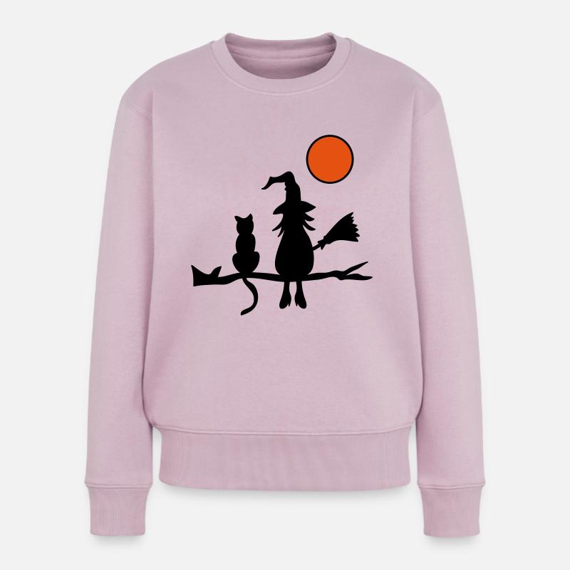Hexe mit Katze - Frauen Premium Bio Pullover - Altrosa