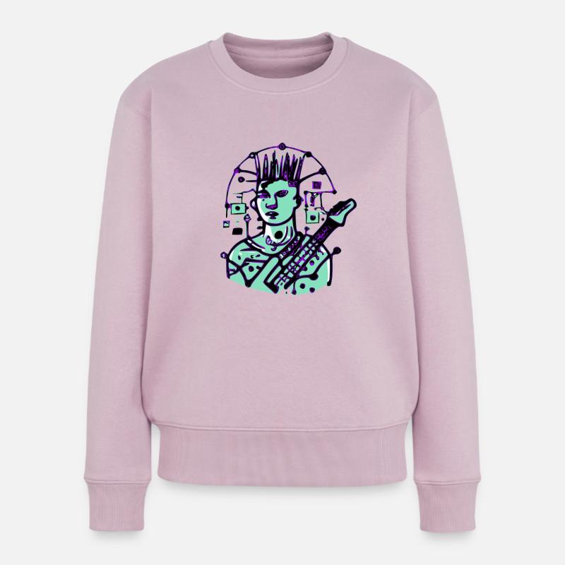 Cyber Punk Gitarrist - Frauen Premium Bio Pullover - Altrosa