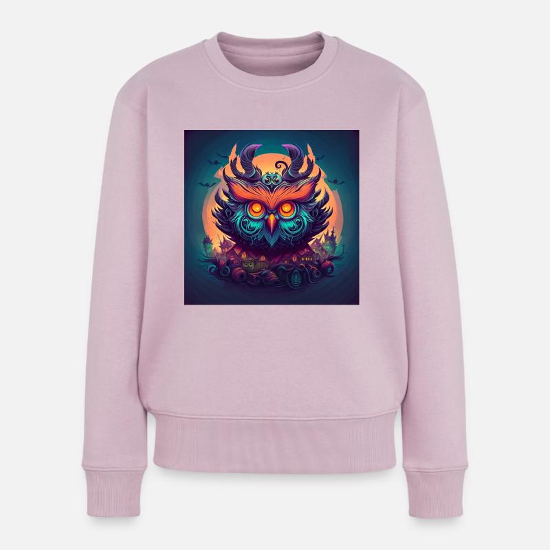 Halloween EULE -NEON EDITION (Handgezeichnet) - Frauen Premium Bio Pullover - Altrosa