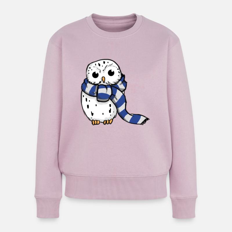 Schneeeule Blau-Weiß - Frauen Premium Bio Pullover - Altrosa