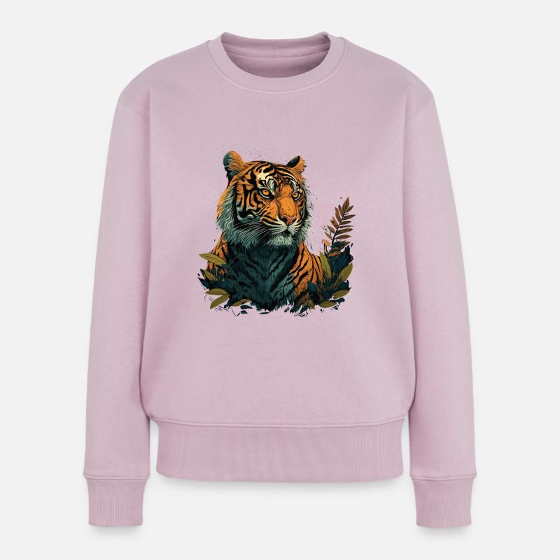 Tiger auf der Suche nach Beute - Frauen Premium Bio Pullover - Altrosa