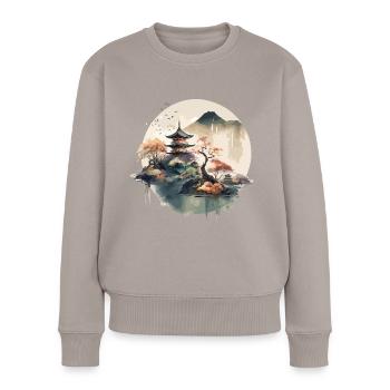 Traditionelle japanische Holzschnittkunst - Frauen Premium Bio Pullover - Taupe - Vorne - Julia (174cm)