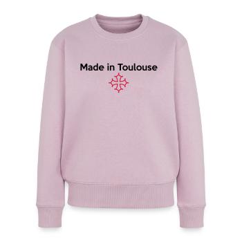 Made in Toulouse - croix occitane - Pull Premium bio Femme - rose poudré - Devant - Julia (174cm)
