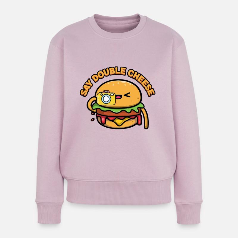 Funny Burger - Say Double Cheese - Pull Premium bio Femme - rose poudré
