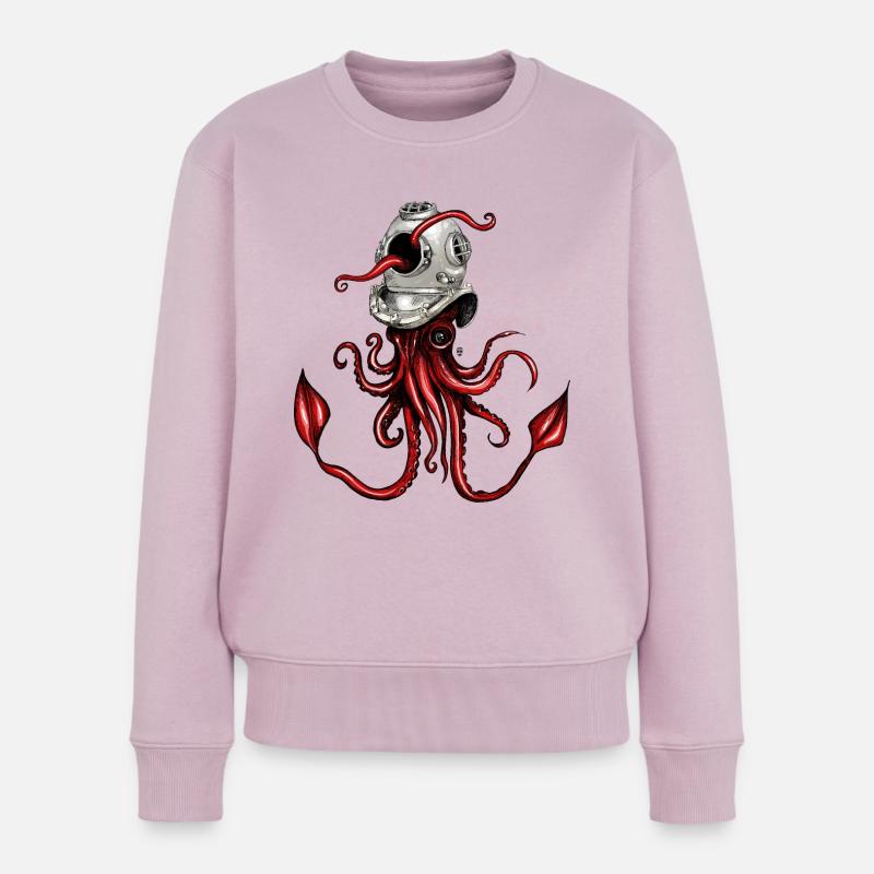 Tintenfisch mit Taucherhelm - Frauen Premium Bio Pullover - Altrosa