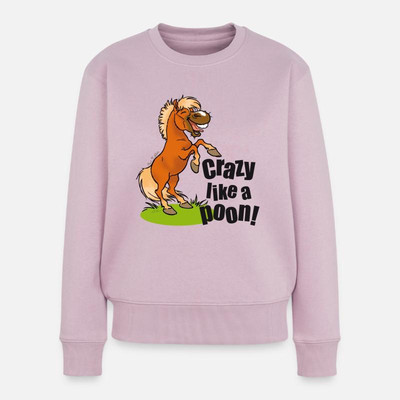 Verrückter Pony schwarzer Text - Frauen Premium Bio Pullover - Altrosa