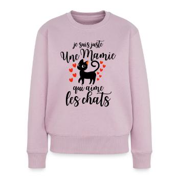 Mamie qui aime les chats - Pull Premium bio Femme - rose poudré - Devant - Julia (174cm)