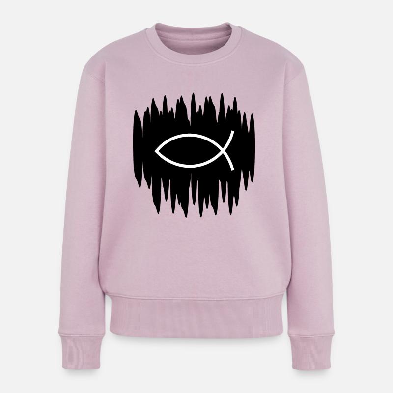 Jésus Poisson Blanc Noir Ichthys Poisson Poisson - Pull Premium bio Femme - rose poudré