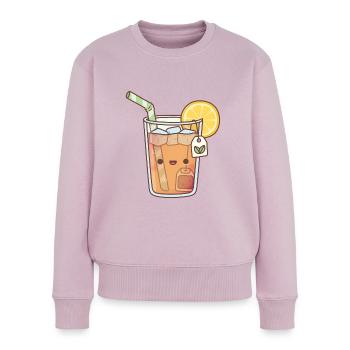 Thé au citron glacé Kawaii - Pull Premium bio Femme - rose poudré - Devant - Julia (174cm)