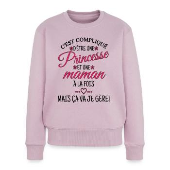 Princesse et maman c'est compliqué. Fête des mères - Pull Premium bio Femme - rose poudré - Devant - Julia (174cm)