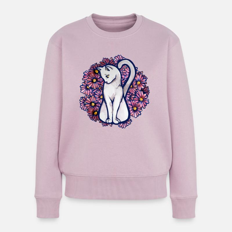 Blume Gänseblümchen Katze - Frauen Premium Bio Pullover - Altrosa