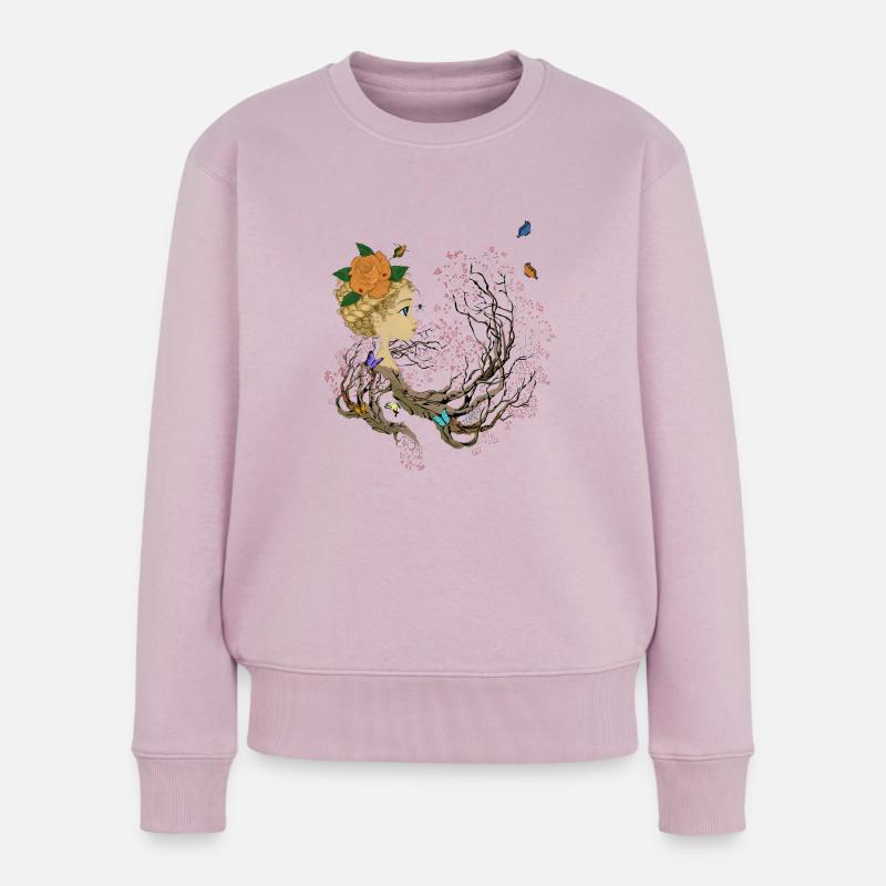Fille, papillons et arbre - Pull Premium bio Femme - rose poudré