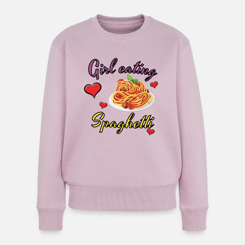 Mädchen isst Spaghetti, lustiges Design - Frauen Premium Bio Pullover - Altrosa